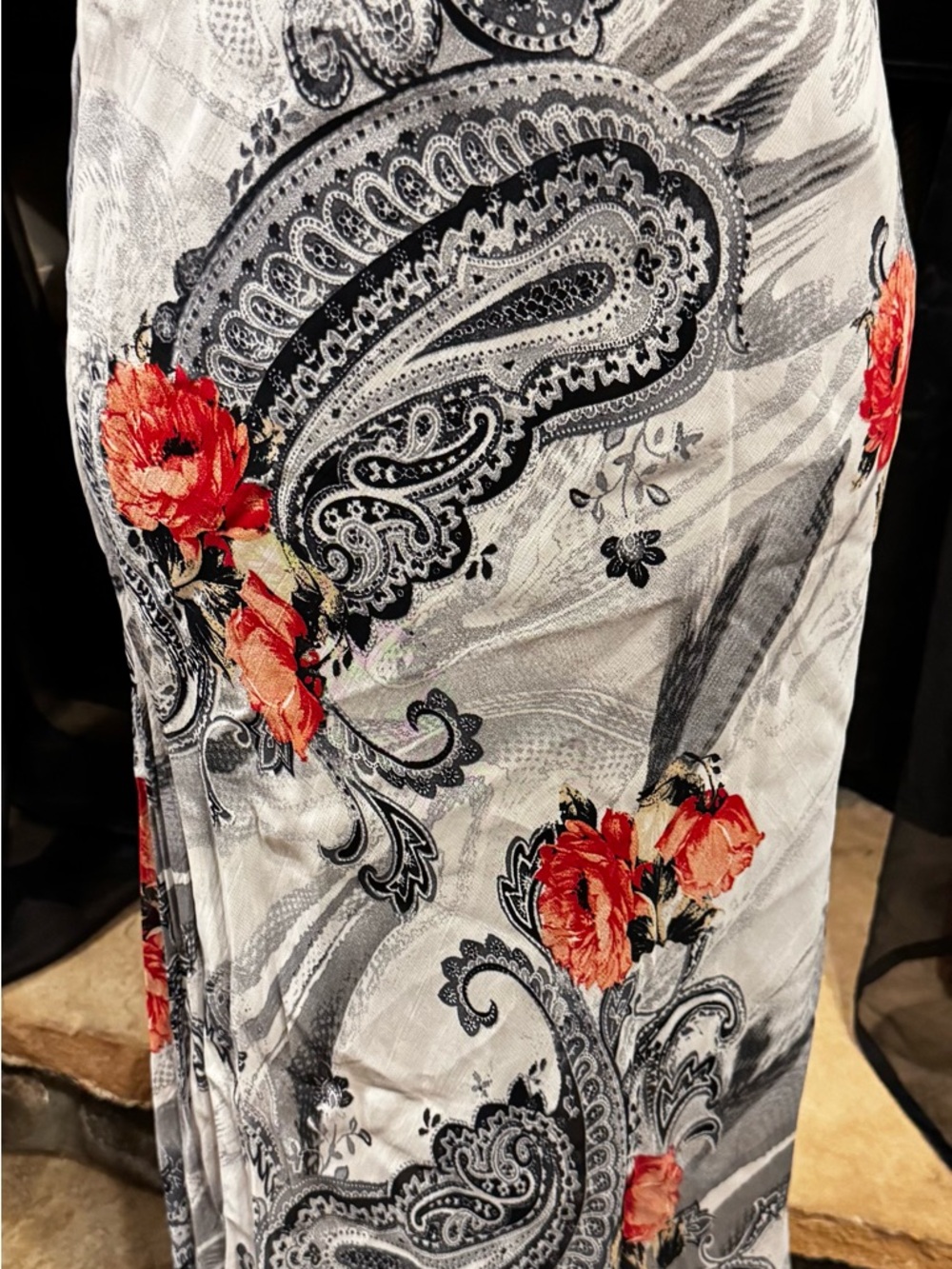 Vintage Clio Paisley Midi Skirt - Red & Gray